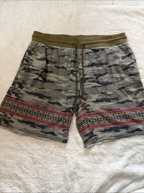 Camo Print Knit Shorts with Tribal Accent